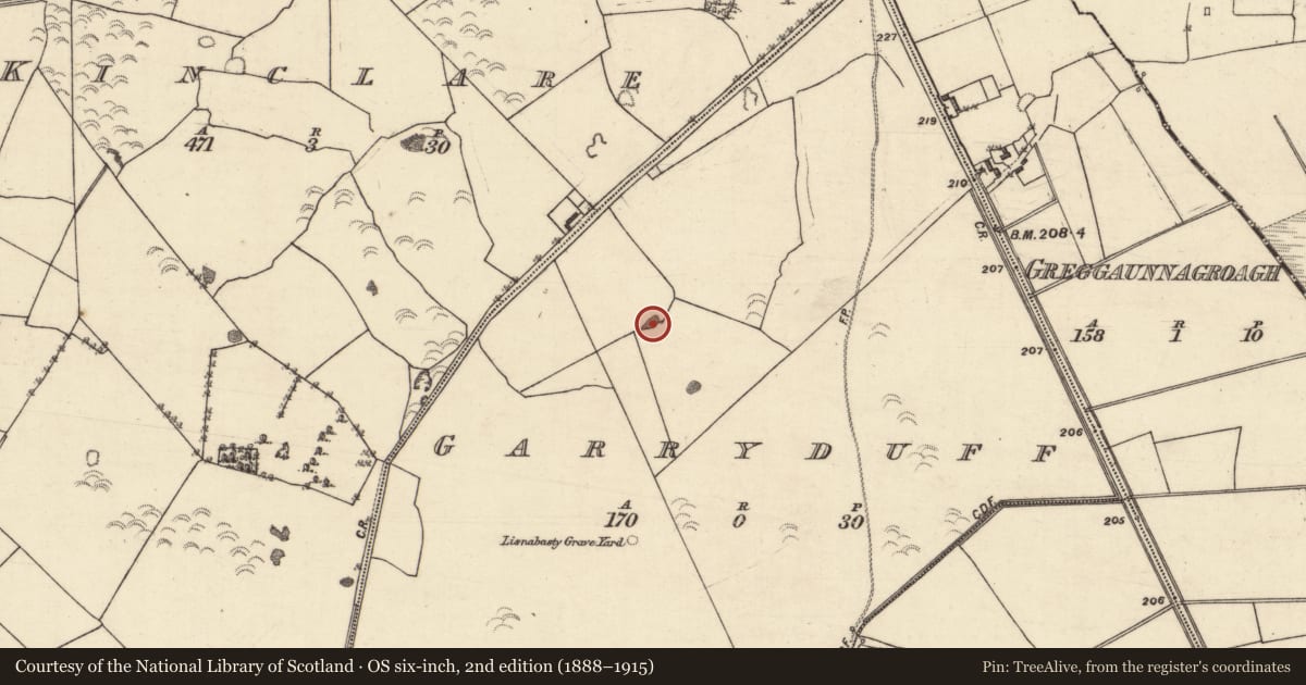 Ordnance Survey six-inch map, 2nd edition (1888–1915) covering the location of Quarry, Garryduff, County Galway, with a pin at the register's coordinates