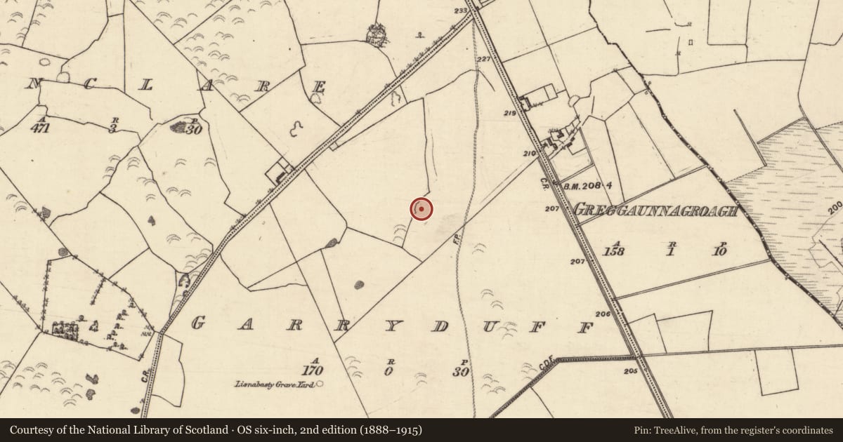 Ordnance Survey six-inch map, 2nd edition (1888–1915) covering the location of Quarry, Garryduff, County Galway, with a pin at the register's coordinates