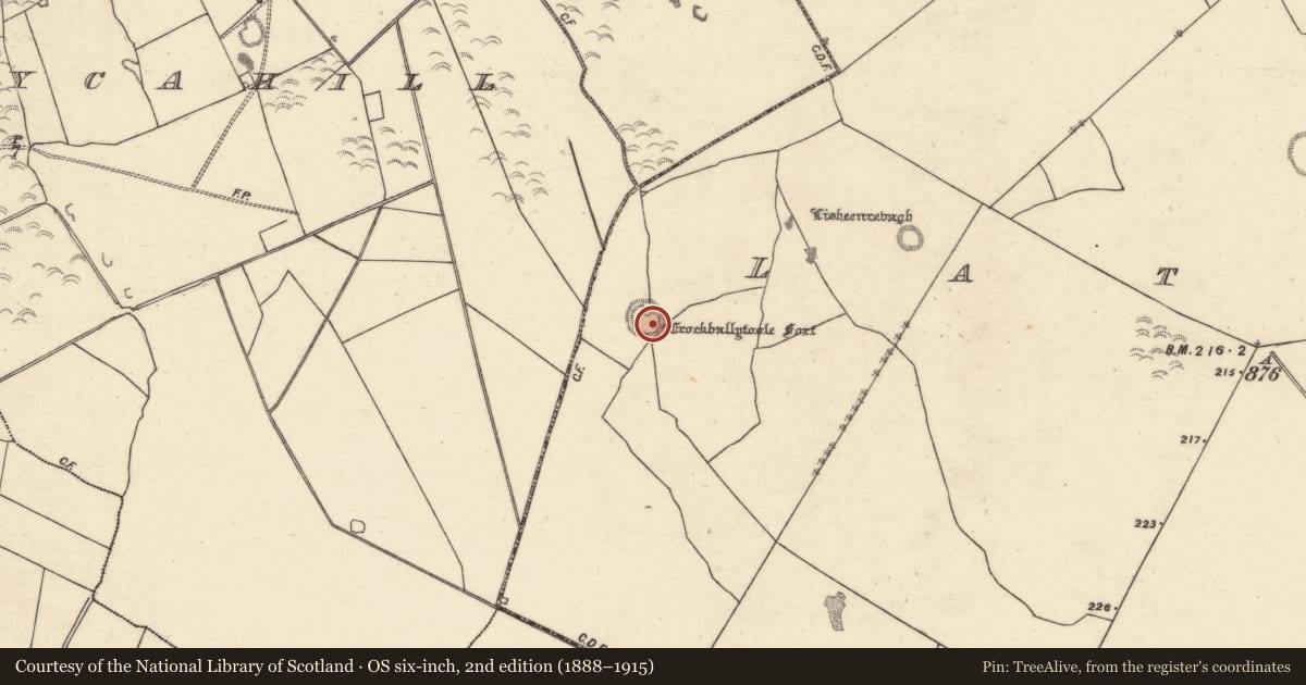 Ordnance Survey six-inch map, 2nd edition (1888–1915) covering the location of Enclosure, Lattoon, County Galway, with a pin at the register's coordinates
