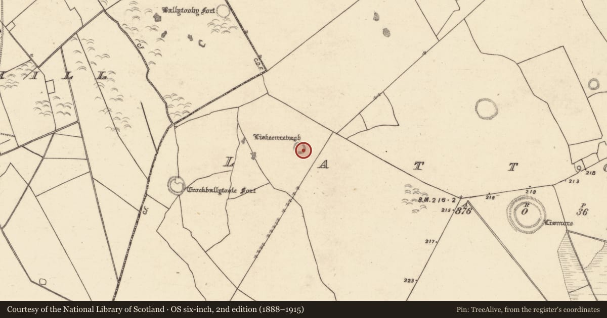 Ordnance Survey six-inch map, 2nd edition (1888–1915) covering the location of Enclosure, Lattoon, County Galway, with a pin at the register's coordinates
