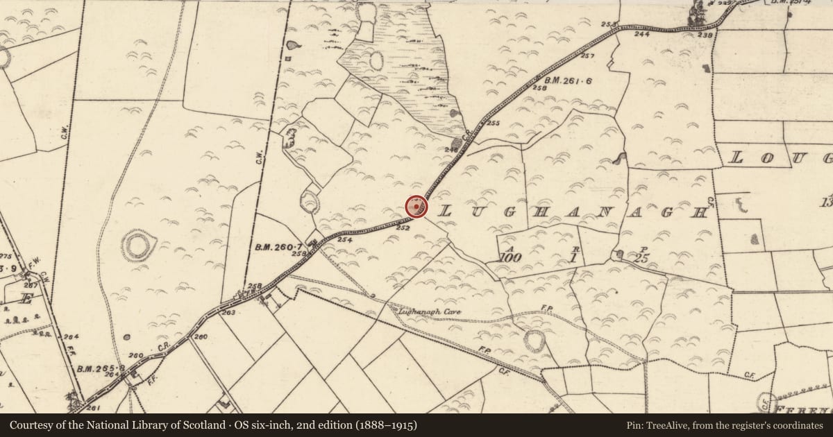 Ordnance Survey six-inch map, 2nd edition (1888–1915) covering the location of Enclosure, Ticooly (Carr), County Galway, with a pin at the register's coordinates