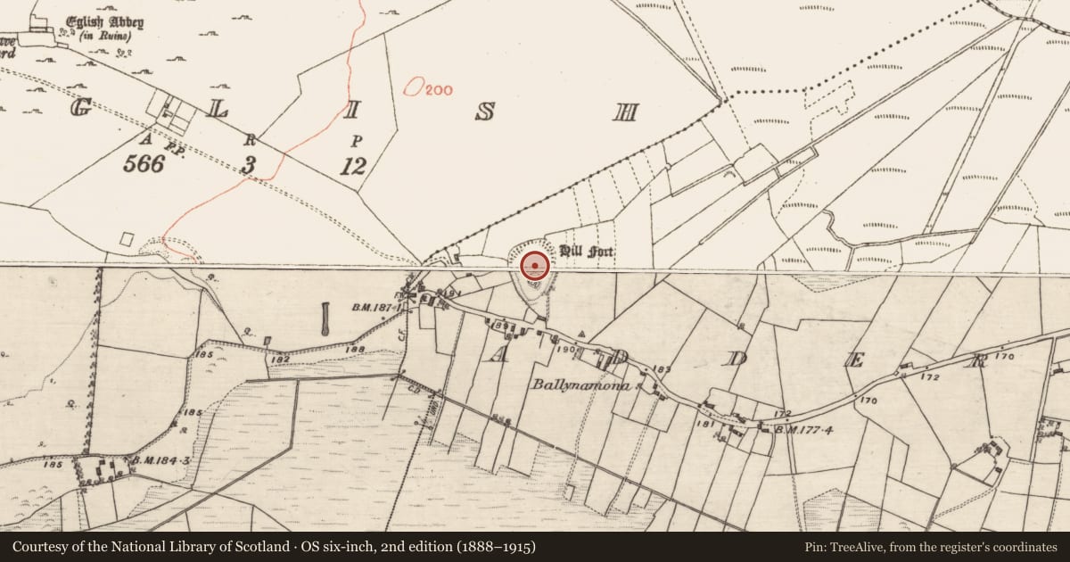 Ordnance Survey six-inch map, 2nd edition (1888–1915) covering the location of Enclosure - large enclosure, Addergoole North, County Galway, with a pin at the register's coordinates