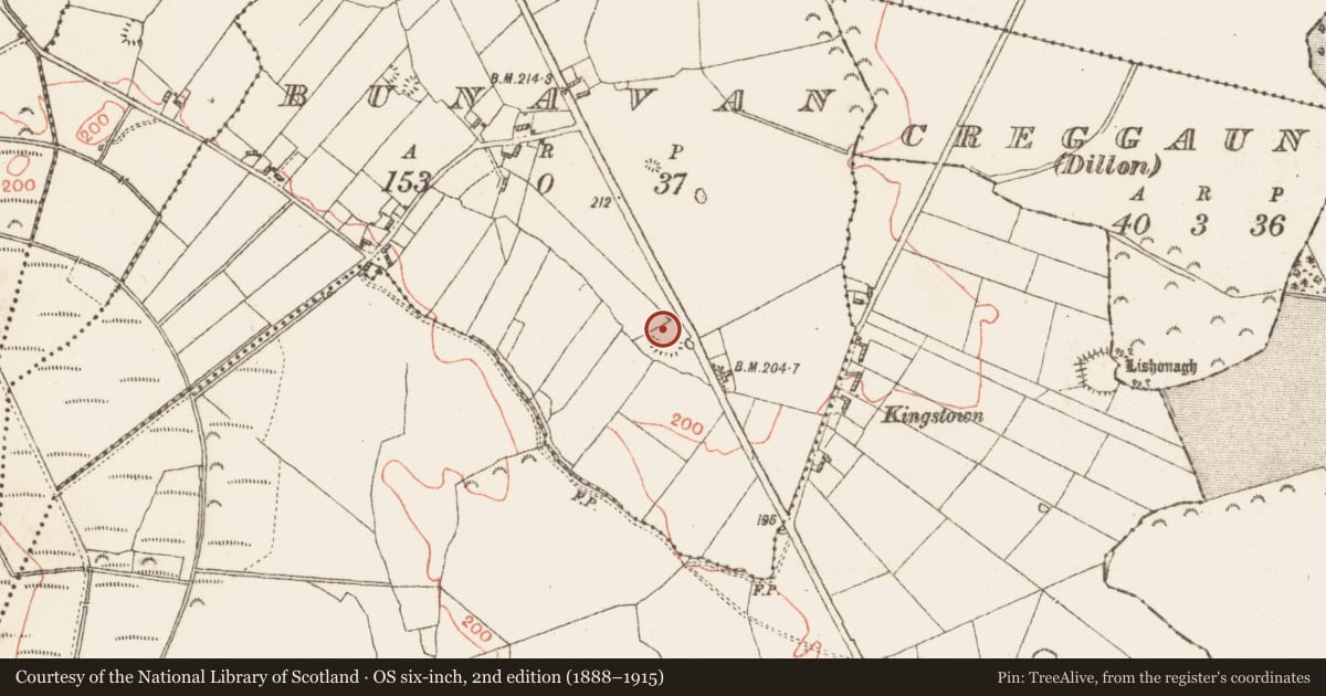 Ordnance Survey six-inch map, 2nd edition (1888–1915) covering the location of Ringfort - unclassified, Bunavan, County Galway, with a pin at the register's coordinates