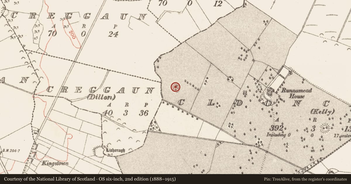 Ordnance Survey six-inch map, 2nd edition (1888–1915) covering the location of Ringfort - unclassified, Clooncannon (Kelly), County Galway, with a pin at the register's coordinates