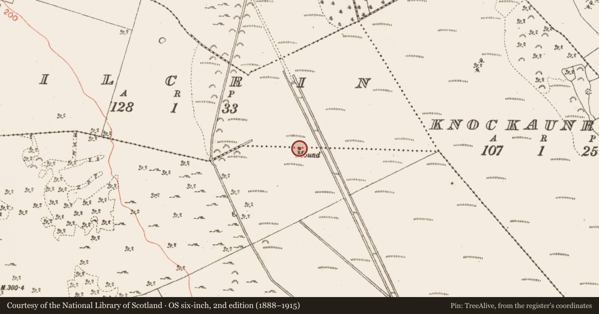 Ordnance Survey six-inch map, 2nd edition (1888–1915) covering the location of Boundary mound, Eglish, Kilcrin, County Galway, with a pin at the register's coordinates