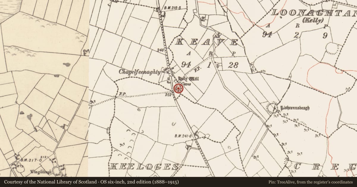 Ordnance Survey six-inch map, 2nd edition (1888–1915) covering the location of Chapel, Lattoon, County Galway, with a pin at the register's coordinates
