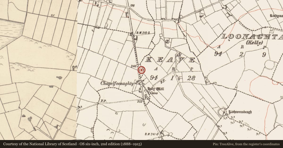 Ordnance Survey six-inch map, 2nd edition (1888–1915) covering the location of Enclosure, County Galway, with a pin at the register's coordinates