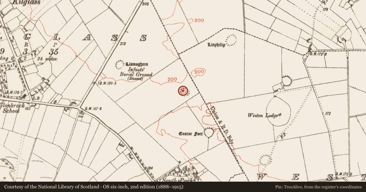 Ordnance Survey six-inch map, 2nd edition (1888–1915) covering the location of Enclosure, Kilglass, County Galway, with a pin at the register's coordinates