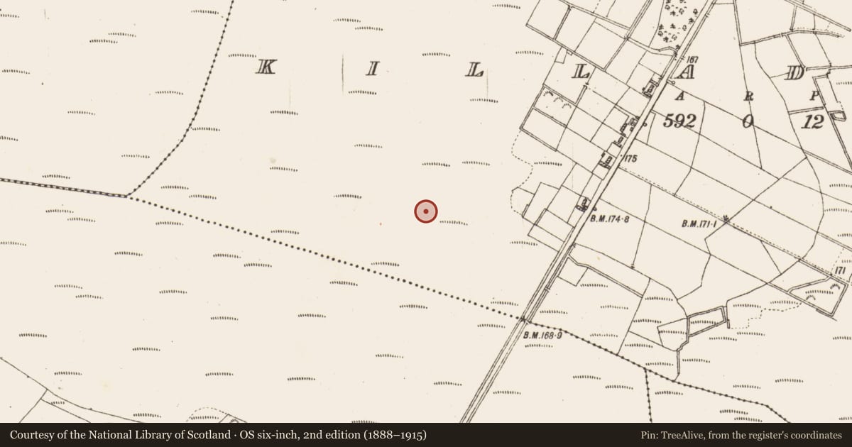Ordnance Survey six-inch map, 2nd edition (1888–1915) covering the location of Platform - peatland, Killaderry, County Galway, with a pin at the register's coordinates