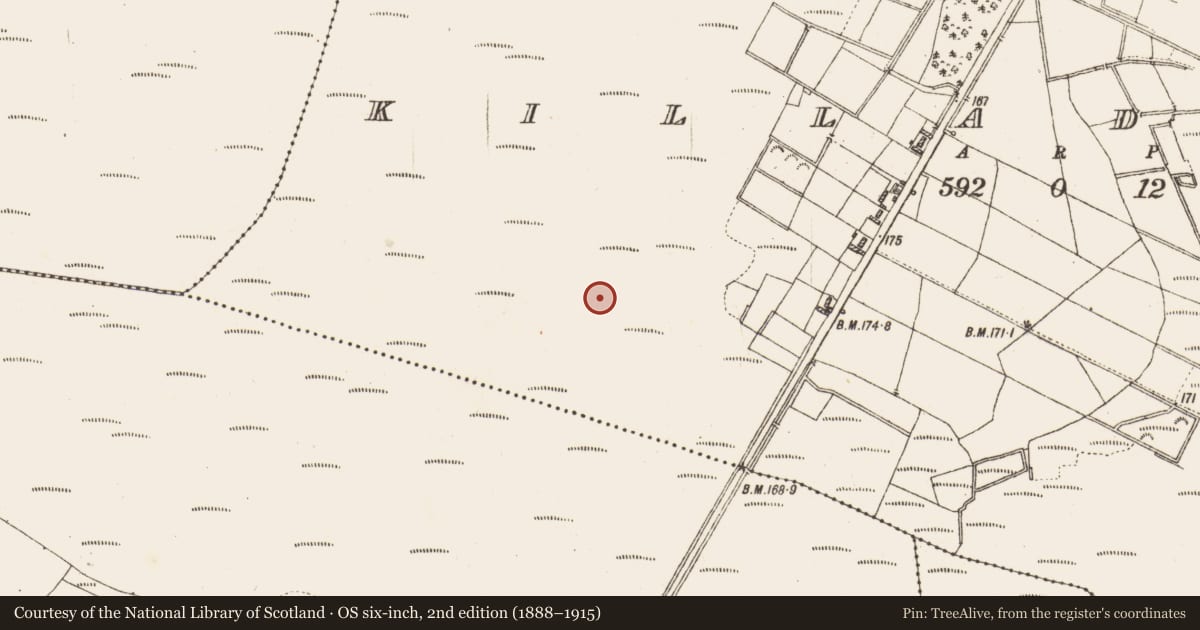 Ordnance Survey six-inch map, 2nd edition (1888–1915) covering the location of Platform - peatland, Killaderry, County Galway, with a pin at the register's coordinates