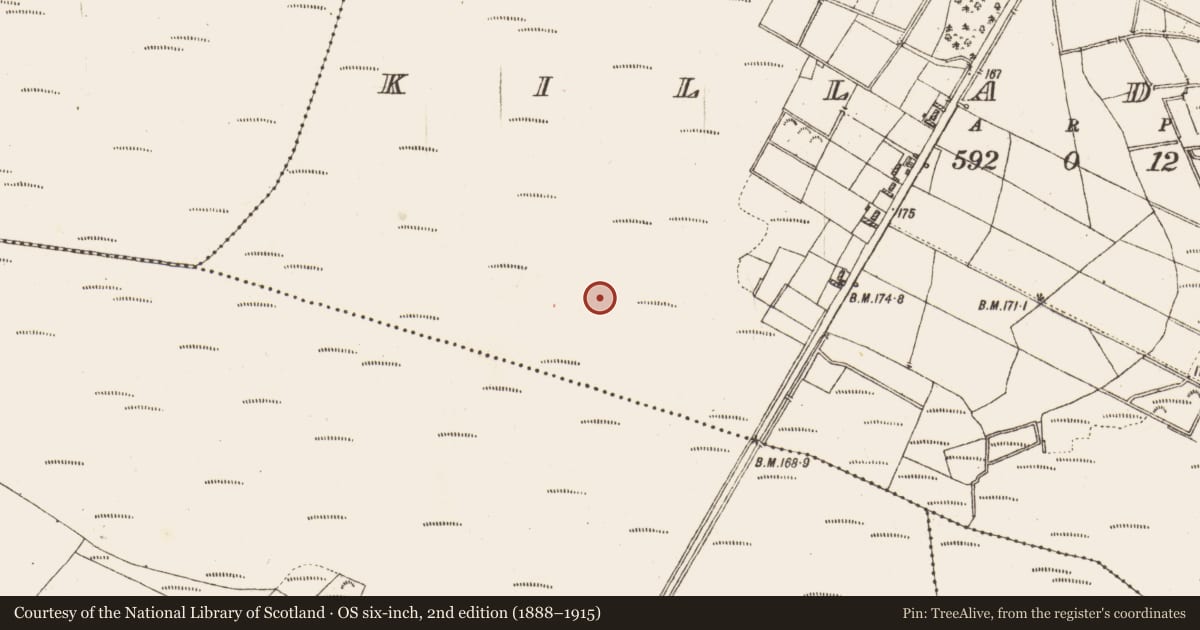 Ordnance Survey six-inch map, 2nd edition (1888–1915) covering the location of Road - class 2 togher, Killaderry, County Galway, with a pin at the register's coordinates