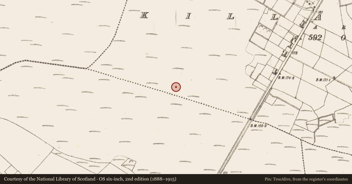 Ordnance Survey six-inch map, 2nd edition (1888–1915) covering the location of Road - class 2 togher, Killaderry, County Galway, with a pin at the register's coordinates