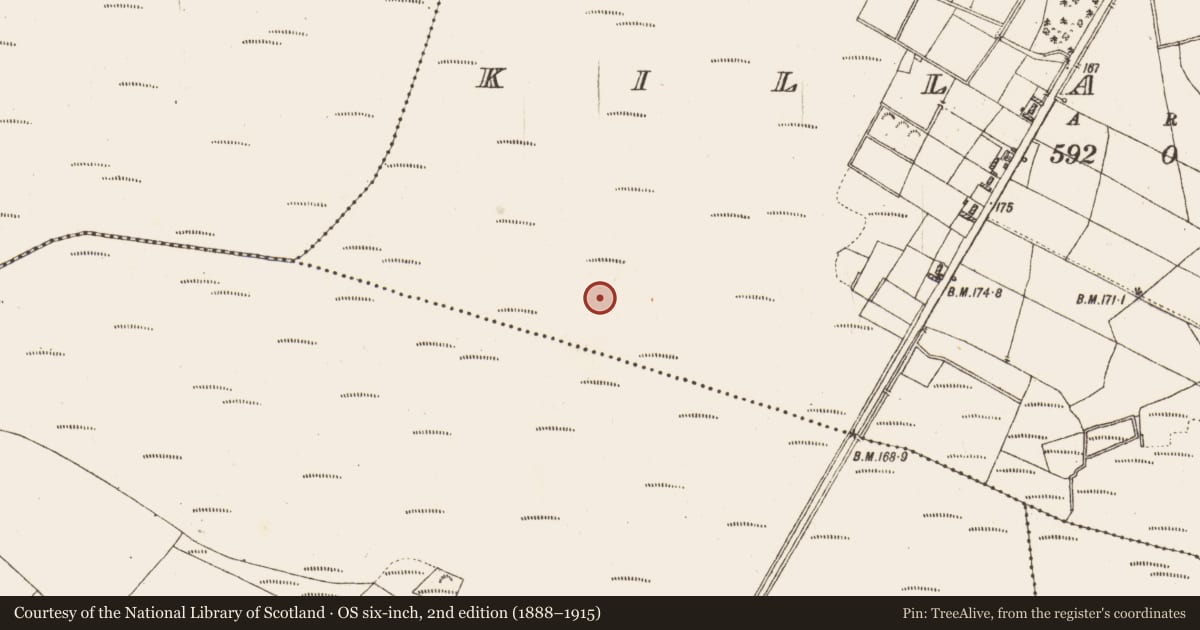 Ordnance Survey six-inch map, 2nd edition (1888–1915) covering the location of Platform - peatland, Killaderry, County Galway, with a pin at the register's coordinates