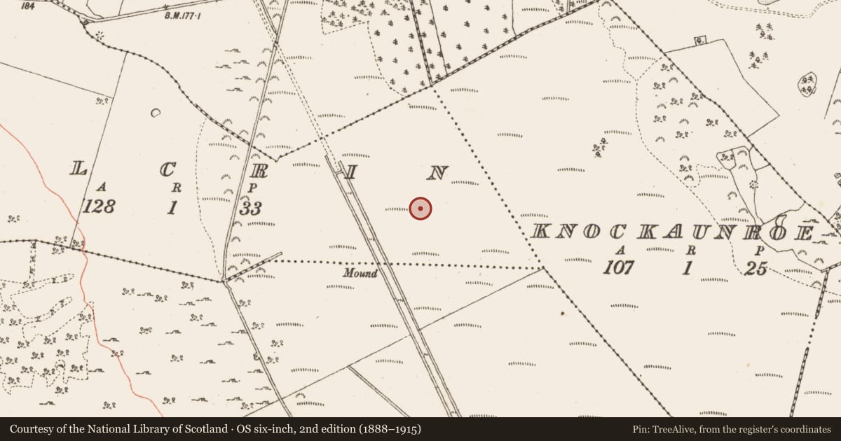 Ordnance Survey six-inch map, 2nd edition (1888–1915) covering the location of Road - class 1 togher, Kilcrin, Knockaunroe, County Galway, with a pin at the register's coordinates