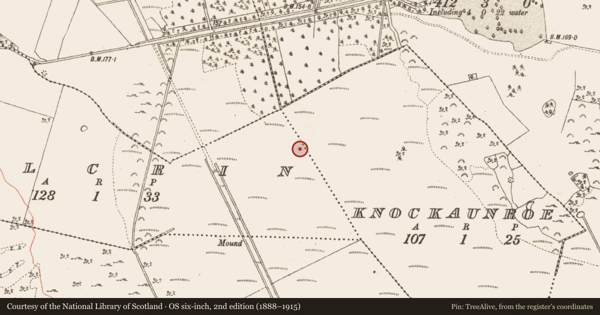 Ordnance Survey six-inch map, 2nd edition (1888–1915) covering the location of Road - class 2 togher, Kilcrin, Knockaunroe, County Galway, with a pin at the register's coordinates