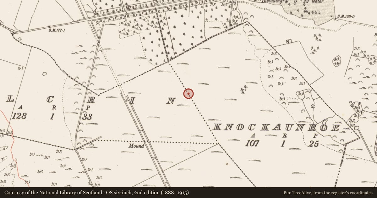 Ordnance Survey six-inch map, 2nd edition (1888–1915) covering the location of Road - class 2 togher, Kilcrin, Knockaunroe, County Galway, with a pin at the register's coordinates