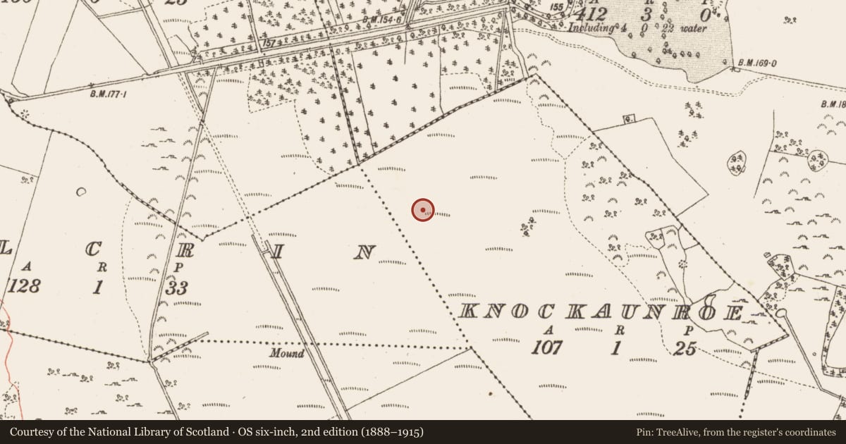 Ordnance Survey six-inch map, 2nd edition (1888–1915) covering the location of Platform - peatland, Knockaunroe, County Galway, with a pin at the register's coordinates