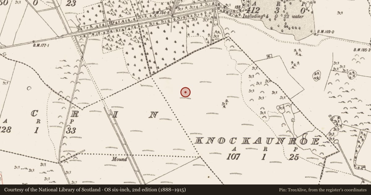 Ordnance Survey six-inch map, 2nd edition (1888–1915) covering the location of Platform - peatland, Knockaunroe, County Galway, with a pin at the register's coordinates