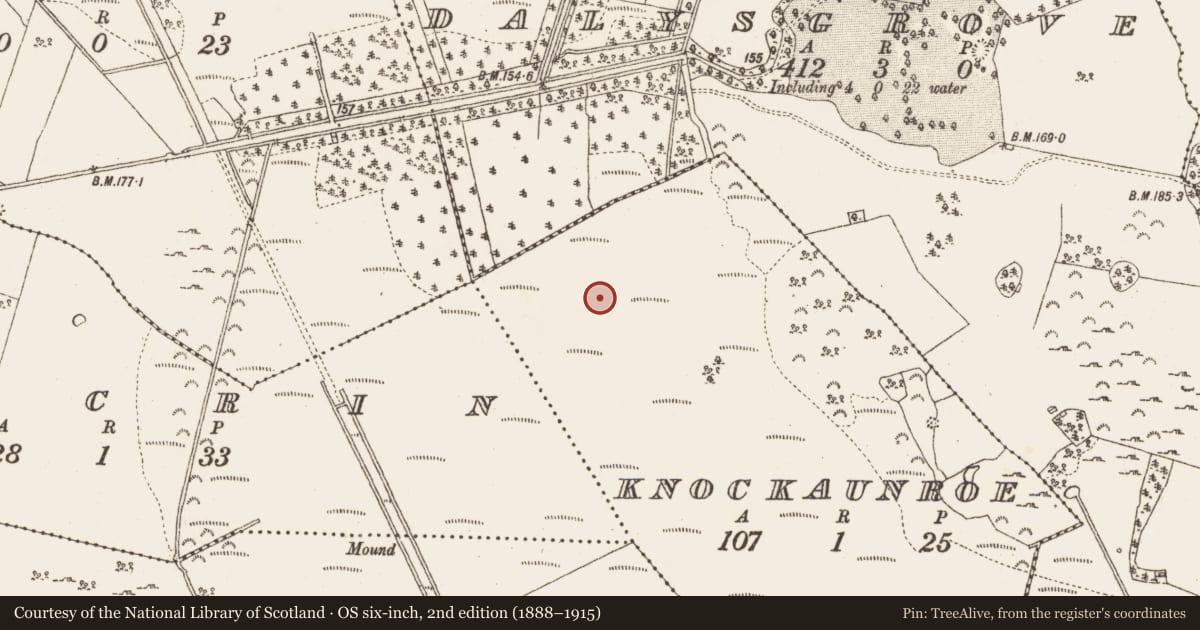 Ordnance Survey six-inch map, 2nd edition (1888–1915) covering the location of Platform - peatland, Knockaunroe, County Galway, with a pin at the register's coordinates