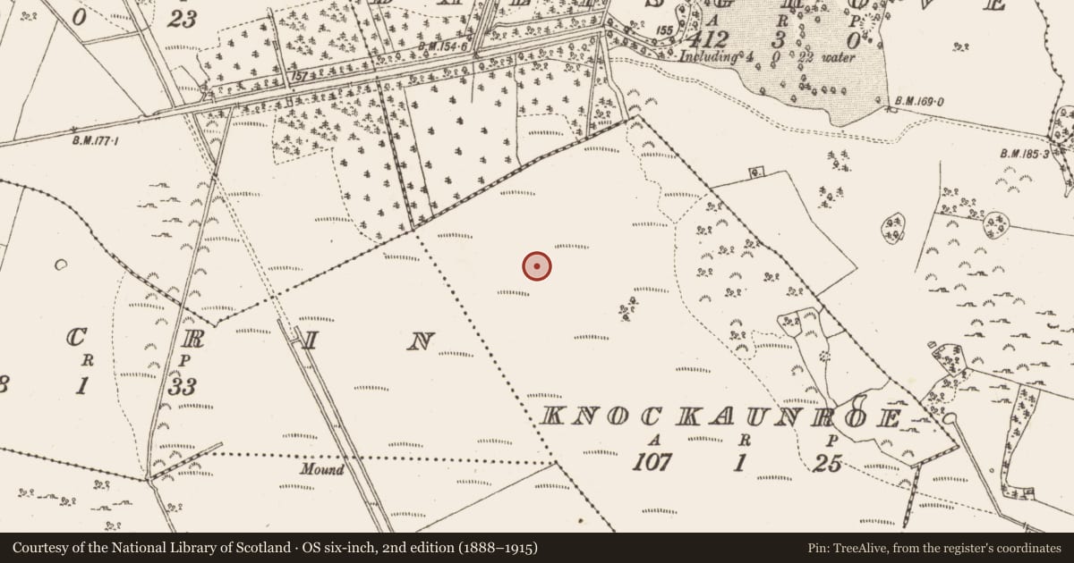 Ordnance Survey six-inch map, 2nd edition (1888–1915) covering the location of Platform - peatland, Knockaunroe, County Galway, with a pin at the register's coordinates