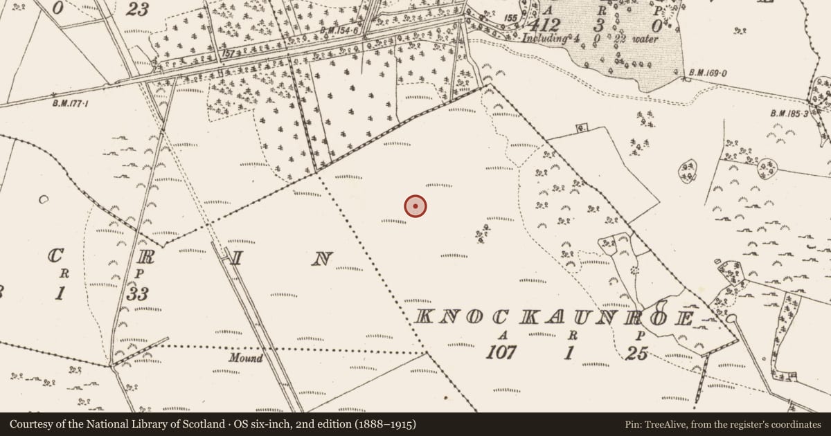 Ordnance Survey six-inch map, 2nd edition (1888–1915) covering the location of Platform - peatland, Knockaunroe, County Galway, with a pin at the register's coordinates