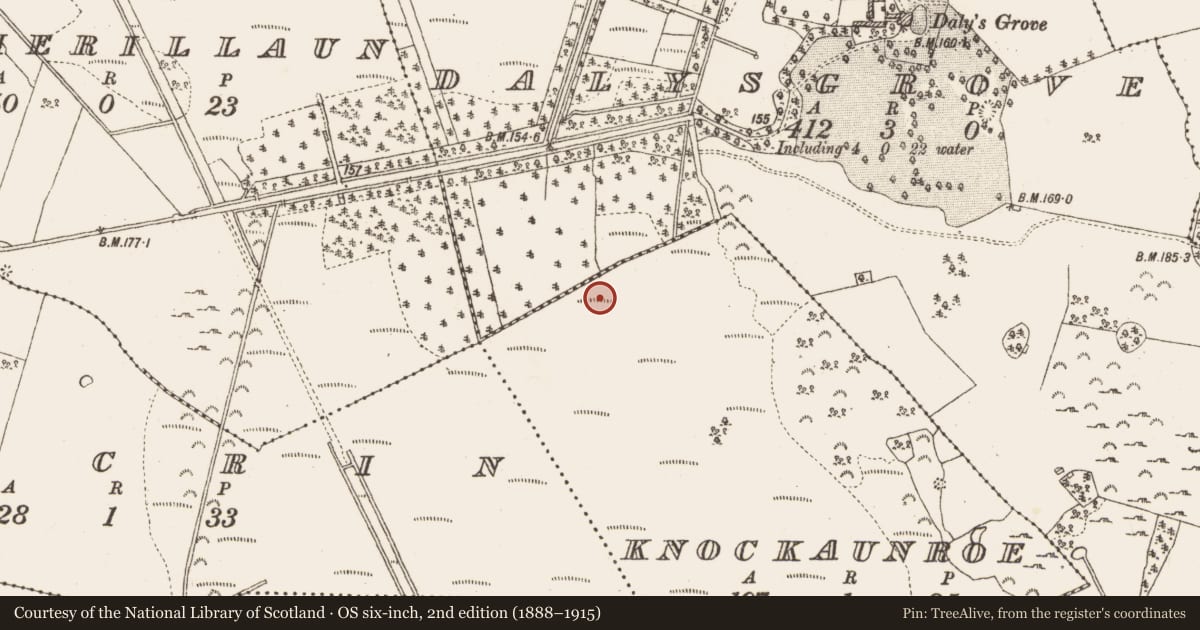 Ordnance Survey six-inch map, 2nd edition (1888–1915) covering the location of Platform - peatland, Knockaunroe, County Galway, with a pin at the register's coordinates