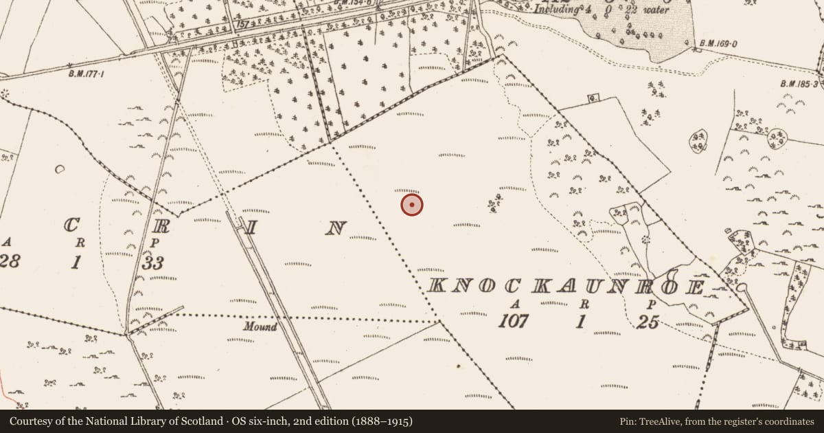 Ordnance Survey six-inch map, 2nd edition (1888–1915) covering the location of Platform - peatland, Knockaunroe, County Galway, with a pin at the register's coordinates