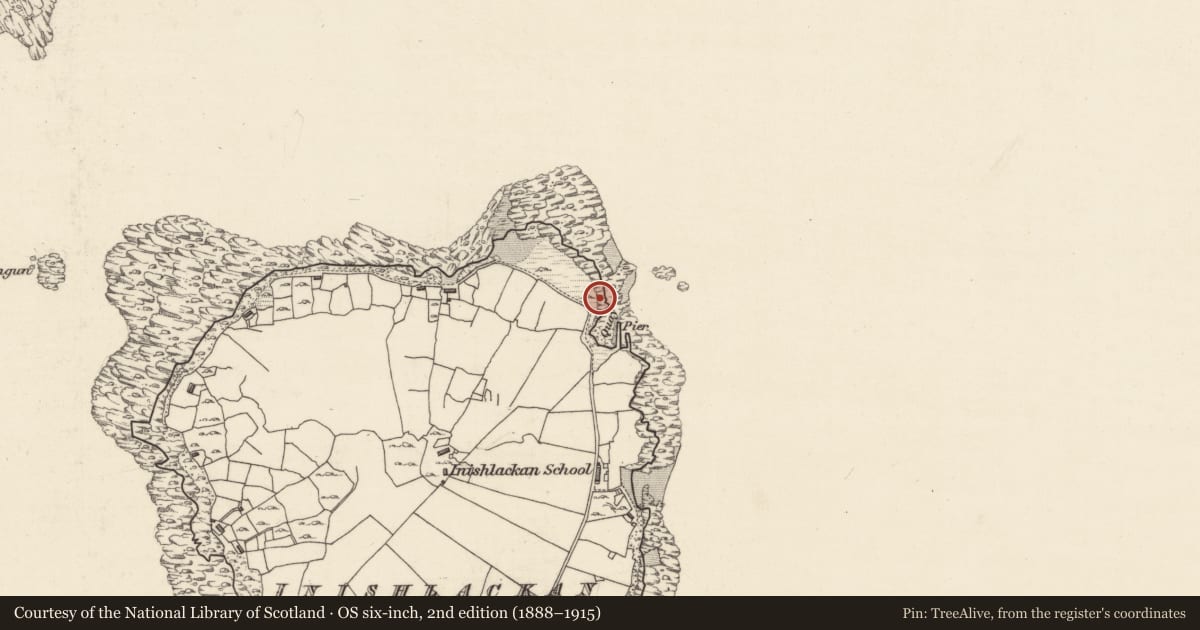Ordnance Survey six-inch map, 2nd edition (1888–1915) covering the location of Midden, Inishlackan, County Galway, with a pin at the register's coordinates