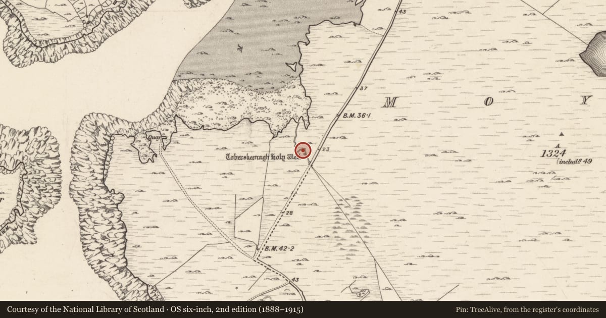 Ordnance Survey six-inch map, 2nd edition (1888–1915) covering the location of Ritual site - holy well, Maíros, County Galway, with a pin at the register's coordinates