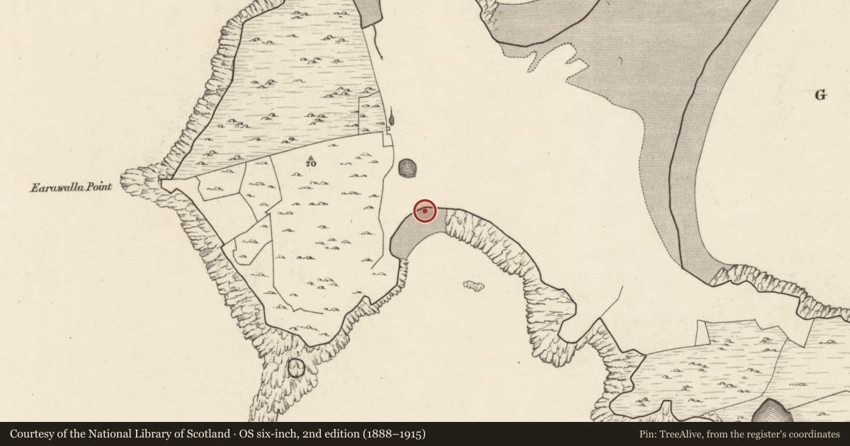 Ordnance Survey six-inch map, 2nd edition (1888–1915) covering the location of Midden, Iorras Beag Thiar, County Galway, with a pin at the register's coordinates