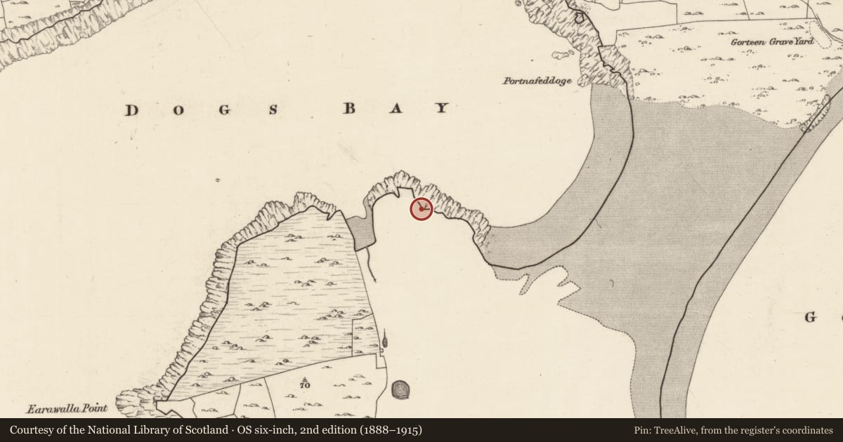 Ordnance Survey six-inch map, 2nd edition (1888–1915) covering the location of Burial, Iorras Beag Thiar, County Galway, with a pin at the register's coordinates