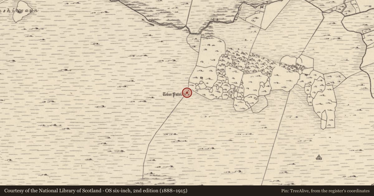 Ordnance Survey six-inch map, 2nd edition (1888–1915) covering the location of Ritual site - holy well, Doire Bhriosc, County Galway, with a pin at the register's coordinates