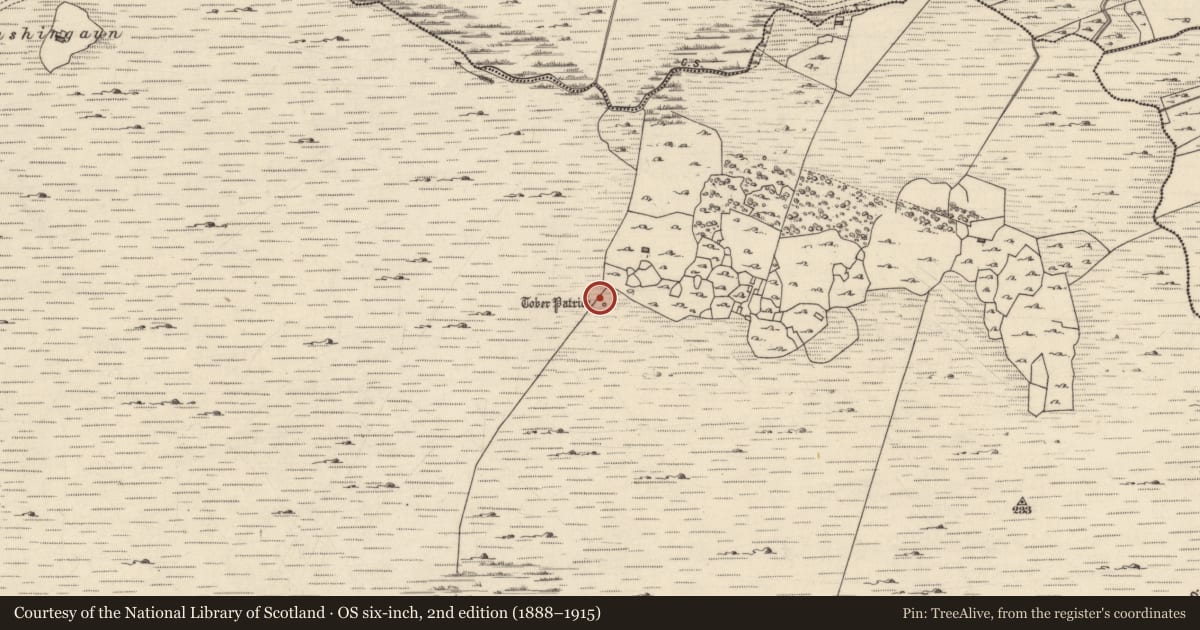 Ordnance Survey six-inch map, 2nd edition (1888–1915) covering the location of Penitential station, Doire Bhriosc, County Galway, with a pin at the register's coordinates