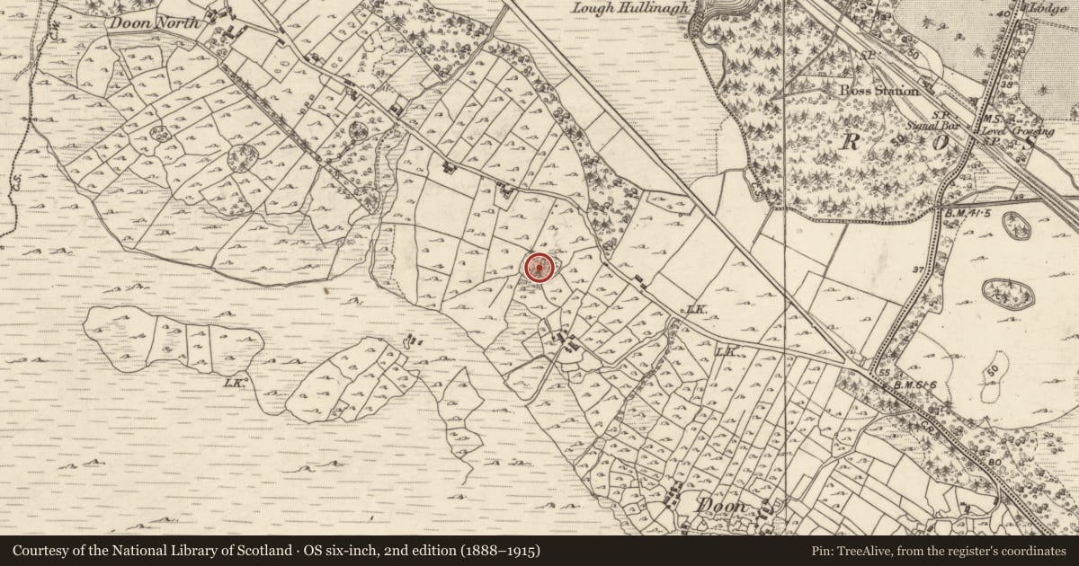 Ordnance Survey six-inch map, 2nd edition (1888–1915) covering the location of Designed landscape feature, Doon, County Galway, with a pin at the register's coordinates