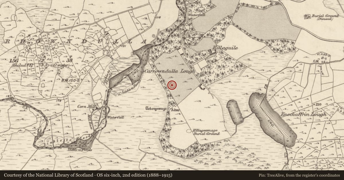 Ordnance Survey six-inch map, 2nd edition (1888–1915) covering the location of Ringfort - cashel, Killaguile, County Galway, with a pin at the register's coordinates