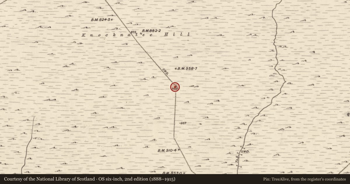 Ordnance Survey six-inch map, 2nd edition (1888–1915) covering the location of Cairn - unclassified, Derryvoghil, Ogúil, County Galway, with a pin at the register's coordinates