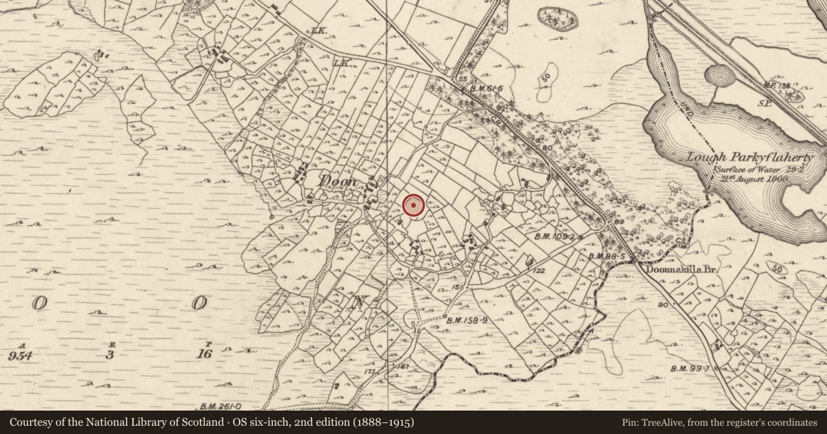 Ordnance Survey six-inch map, 2nd edition (1888–1915) covering the location of Enclosure, Doon, County Galway, with a pin at the register's coordinates