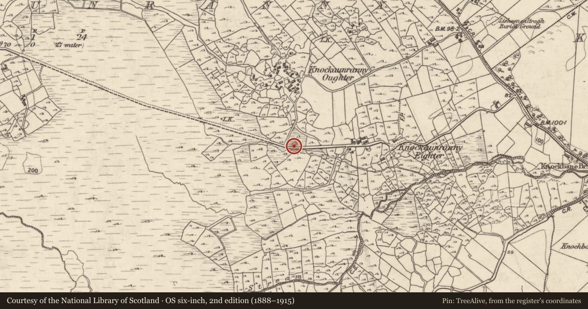 Ordnance Survey six-inch map, 2nd edition (1888–1915) covering the location of Quarry, Cnocán Raithní, County Galway, with a pin at the register's coordinates