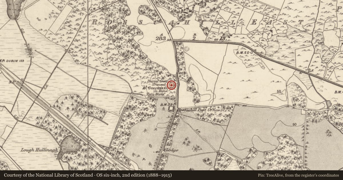 Ordnance Survey six-inch map, 2nd edition (1888–1915) covering the location of Graveyard, Rosscahill East, County Galway, with a pin at the register's coordinates