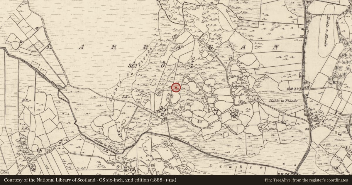 Ordnance Survey six-inch map, 2nd edition (1888–1915) covering the location of Boulder-burial, Larragan, County Galway, with a pin at the register's coordinates