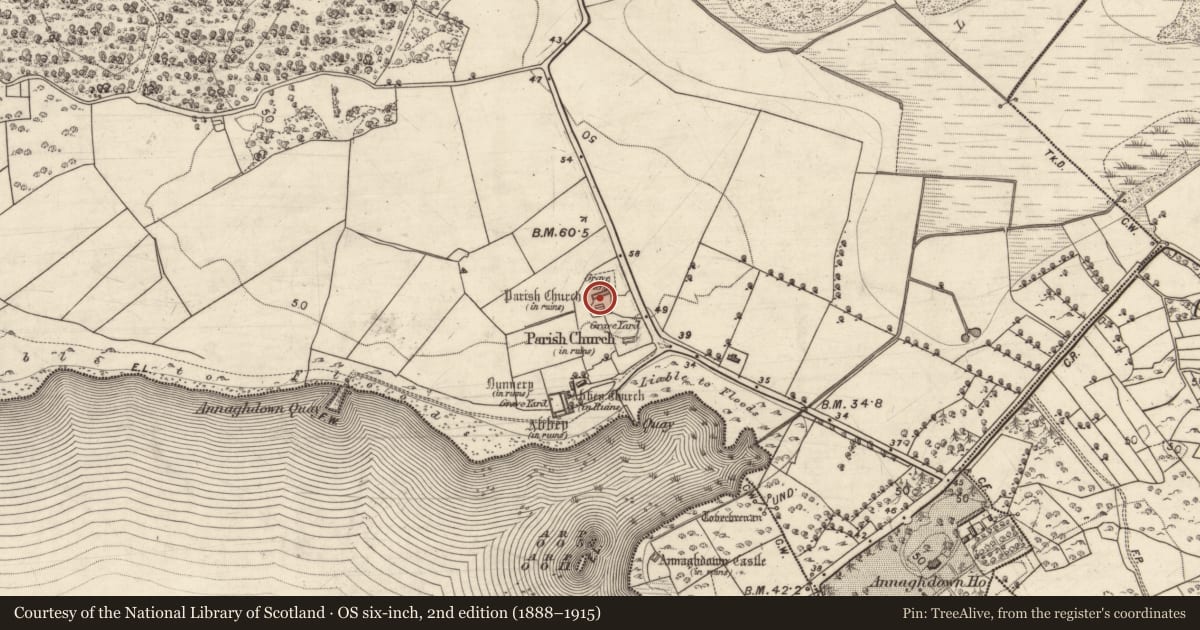 Ordnance Survey six-inch map, 2nd edition (1888–1915) covering the location of Religious house - Augustinian nuns, Eanach Dhúin, County Galway, with a pin at the register's coordinates