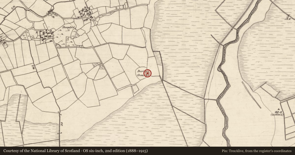 Ordnance Survey six-inch map, 2nd edition (1888–1915) covering the location of Children's burial ground, An Chreig Dhubh, County Galway, with a pin at the register's coordinates
