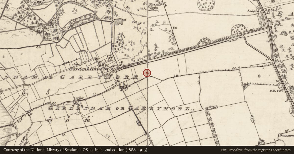 Ordnance Survey six-inch map, 2nd edition (1888–1915) covering the location of Religious house - unclassified, Gardenham Or Garrymore, County Galway, with a pin at the register's coordinates