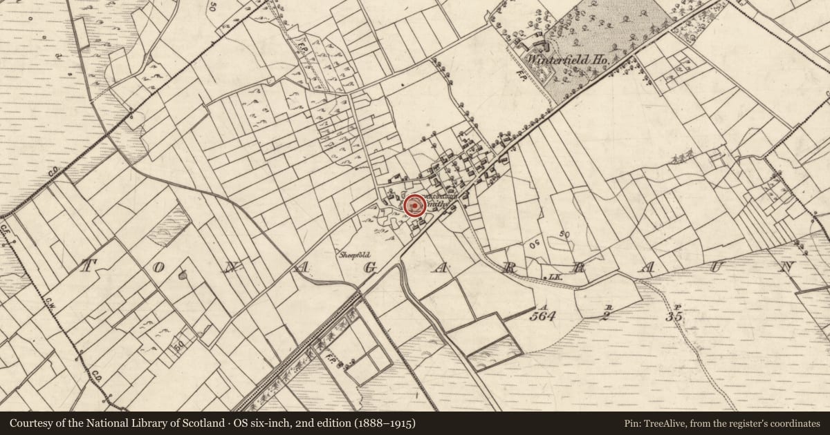Ordnance Survey six-inch map, 2nd edition (1888–1915) covering the location of Ritual site - holy well, Tonagarraun, County Galway, with a pin at the register's coordinates