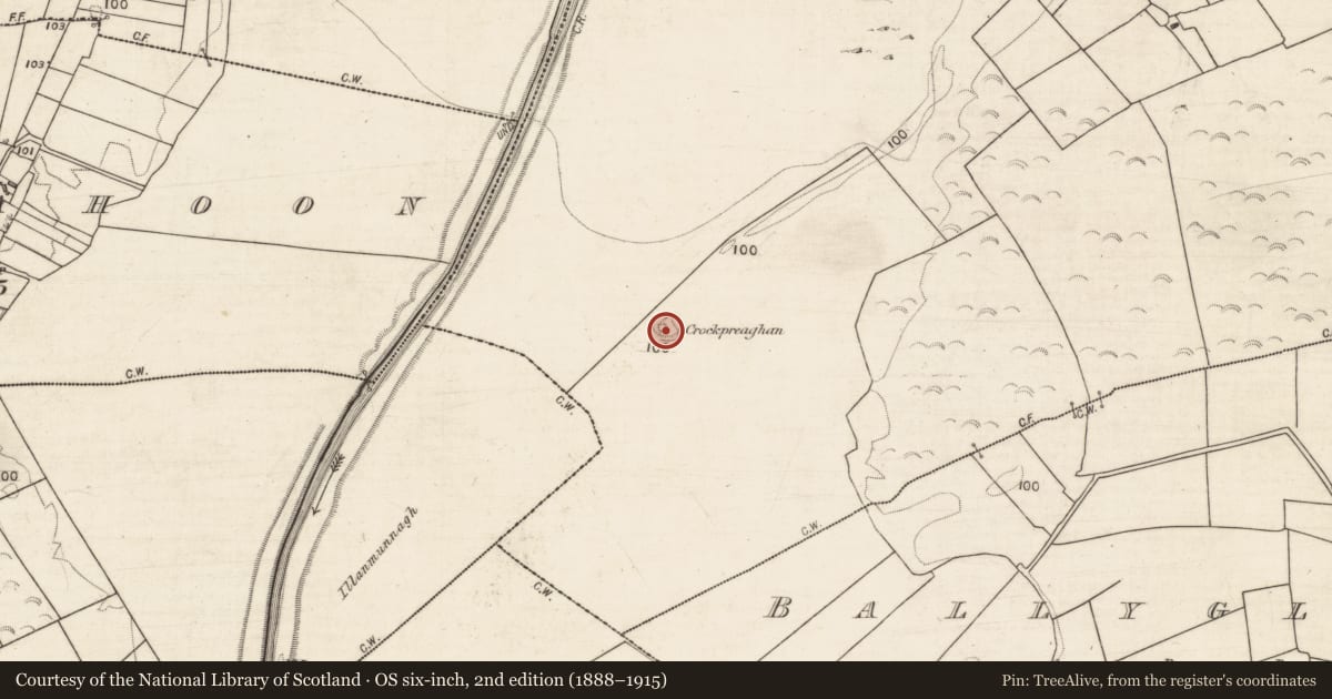 Ordnance Survey six-inch map, 2nd edition (1888–1915) covering the location of Enclosure, Ballybrone, County Galway, with a pin at the register's coordinates