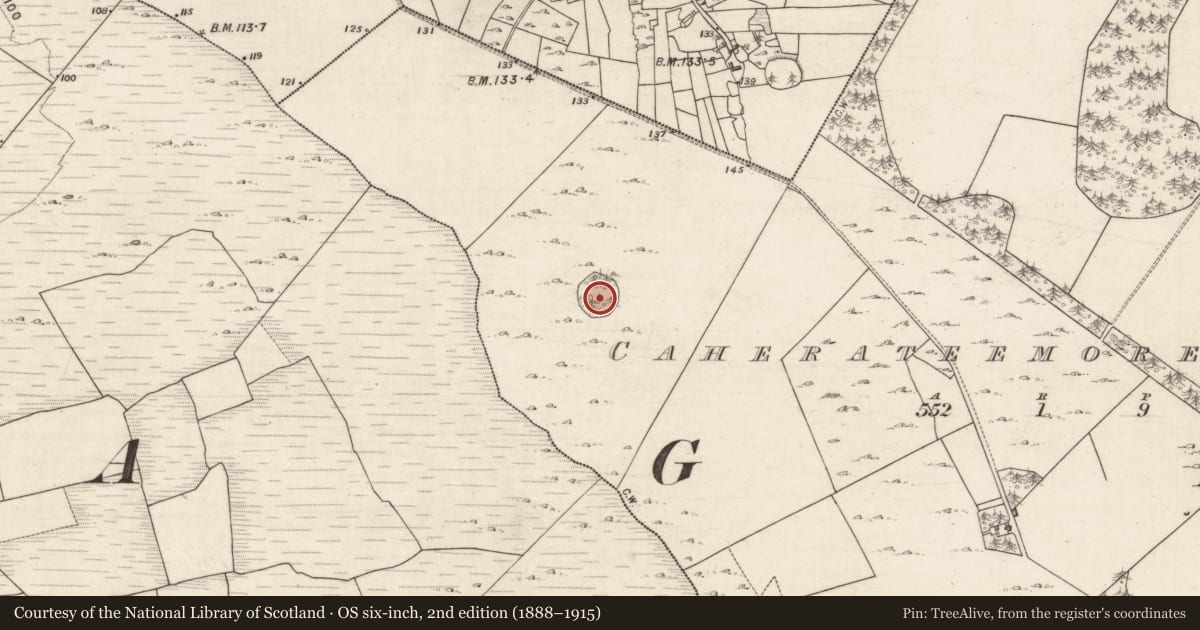 Ordnance Survey six-inch map, 2nd edition (1888–1915) covering the location of Ringfort - unclassified, Caherateemore North, County Galway, with a pin at the register's coordinates