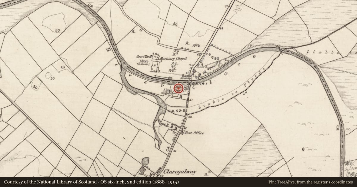Ordnance Survey six-inch map, 2nd edition (1888–1915) covering the location of Graveyard, Cathair Ghabhann, County Galway, with a pin at the register's coordinates