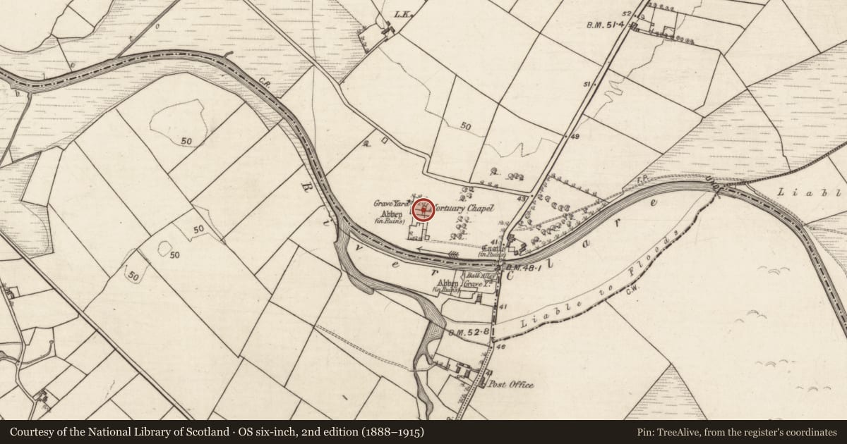 Ordnance Survey six-inch map, 2nd edition (1888–1915) covering the location of Graveslab, Baile Chláir, County Galway, with a pin at the register's coordinates