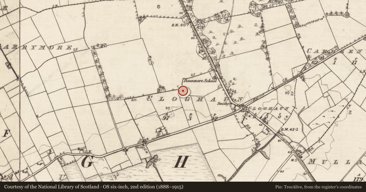 Ordnance Survey six-inch map, 2nd edition (1888–1915) covering the location of Ringfort - unclassified, Cloghaun, County Galway, with a pin at the register's coordinates