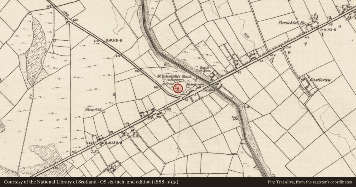 Ordnance Survey six-inch map, 2nd edition (1888–1915) covering the location of Graveyard, Lackagh Beg, County Galway, with a pin at the register's coordinates